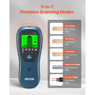 VEVOR Balkenfinder, Wandscanner, 5-in-1, elektronischer Multidetektor mit intelligentem Sensor, hochauflösendem LCD-Display & Audioalarm, für Metall, Wechselstromkabeln, Balken, Rohren, Blau VEVOR Balkenfinder, Wandscanner, 5-in-1, elektronischer Multidetektor mit intelligentem Sensor, hochauflösendem LCD-Display & Audioalarm, für Metall, Wechselstromkabeln, Balken, Rohren, Blau