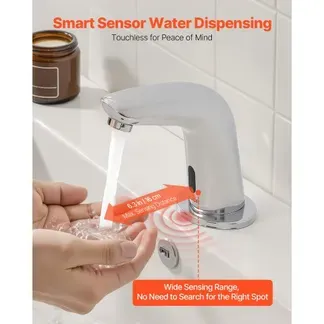 VEVOR berührungsloser Waschtischhahn (verchromtes Silber G112M) Badezimmer, Waschtischarmatur Sensorhahn mit Lochabdeckung, batteriebetriebener Wasserhahn Toilettenhahn Waschbeckenarmatur VEVOR berührungsloser Waschtischhahn (verchromtes Silber G112M) Badezimmer, Waschtischarmatur Sensorhahn mit Lochabdeckung, batteriebetriebener Wasserhahn Toilettenhahn Waschbeckenarmatur