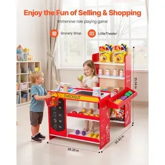 VEVOR Kinder-Lebensmittelladen-Spielset, Holz-Spielladen mit Einkaufstasche, Kinder-Supermarkt mit Förderband, Scanner, Registrierkasse, Obst und Gemüse, Geschenk für Kinder ab 3 Jahren VEVOR Kinder-Lebensmittelladen-Spielset, Holz-Spielladen mit Einkaufstasche, Kinder-Supermarkt mit Förderband, Scanner, Registrierkasse, Obst und Gemüse, Geschenk für Kinder ab 3 Jahren