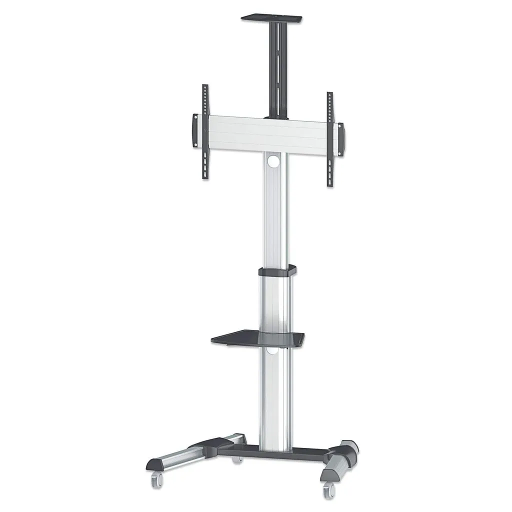 Manhattan Universal Multimedia TV-Ständer auf Rollen, Für Bildschirme von 37″ bis 70″* und bis zu 50 kg, -12 ~ 5° neigbar, 90° schwenkbar, Kamerahalterung und AV-Fachboden abnehmbar, schwarz/silber Manhattan Universal Multimedia TV-Ständer auf Rollen, Für Bildschirme von 37″ bis 70″* und bis zu 50 kg, -12 ~ 5° neigbar, 90° schwenkbar, Kamerahalterung und AV-Fachboden abnehmbar, schwarz/silber