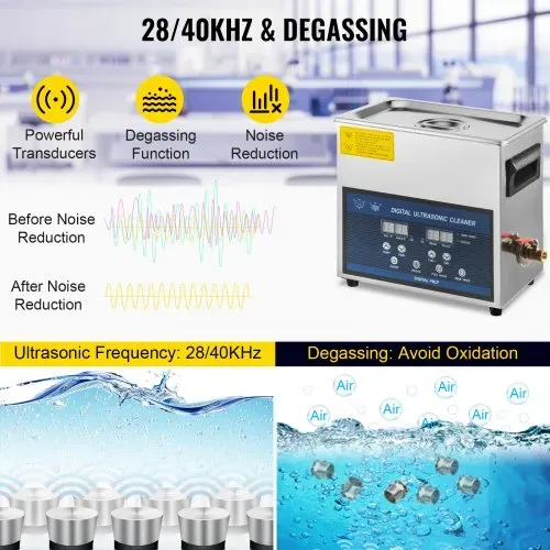 VEVOR Ultraschallreiniger 6L, Ultraschall Reinigungsgerät 220V, Zweifrequenz-Ultraschallreiniger Edelstahl, Digitaler Ultraschallreiniger, Ultraschallreinigungsgerät mit LED-Anzeige 28 kHz und 40 kHz – Bild 2