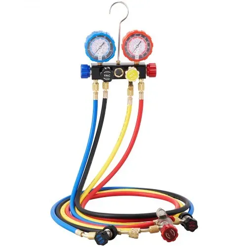 VEVOR Kältemittel Manometer 4-Wege Auto Kältemittel Verteiler Messgeräteset, R134A-R12-R410A-R22 AC 4 Stk. 1524 mm Ladeschläuche Kältemittel Manifold Messgerät AC-Diagnosewerkzeuge Autoklimaanlagen – Bild 9