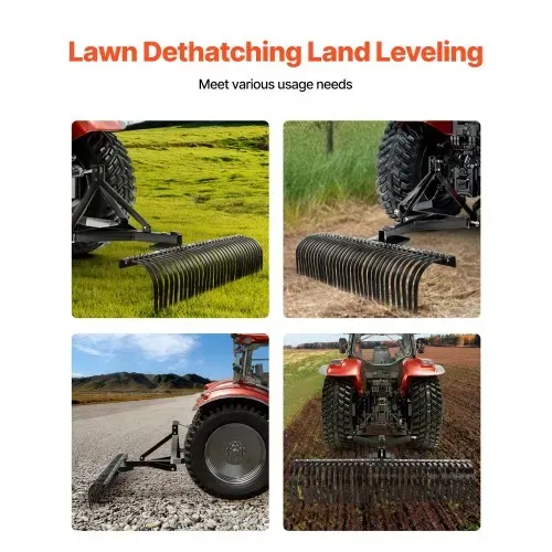VEVOR Vertikutierer, 1525 mm Arbeitsbreite, Rasentraktor Rechen mit 32 robusten Stahlzinken, Traktor-kompatibler Dreipunkt-Gartenrechen, Rasenlüfter ideal für Bodenbearbeitung & Rasenpflege – Bild 5