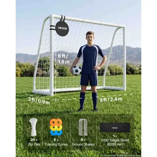 VEVOR Fußballtor 244 x 182 cm Tragbares PVC Outdoor-Soccertor mit PE-Netz, für Gärten, Parks und Schulen, Wetterfest, mit Bodenankern, Zielscheibe, 600D-Oxford-Tasche und Stabilität bei über 110 km/h – Bild 5