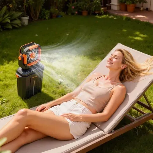 VEVOR Akku Camping Ventilator, 2400 U/min Motor, Outdoor Nebelventilator mit 12-L-Wassertank, 20000-mAh-Akku, 4 Gänge & 3 Beleuchtungsmodi, Wasserkühlung Nebelfan für Camping, Angeln, Reisen – Bild 7