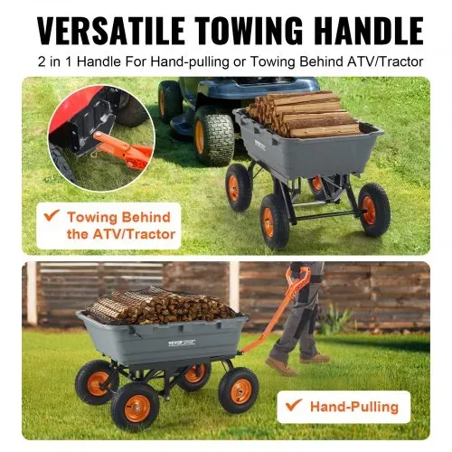 VEVOR Transportwagen, Gartenkarre mit leicht zu montierendem Stahlrahmen, Gartenwagen mit umwandelbarem 2-in-1-Griff, Mehrzweck-Schubkarre mit 680 Tragfähigekit, ca. 33 cm Reifen – Bild 2