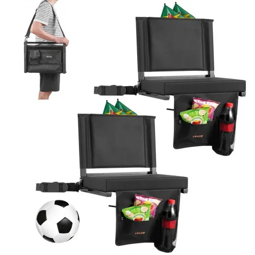 VEVOR Stadionsitz klappbarer Tribünenstuhl mit Rückenlehne, gepolsterter Tribünensitz mit Schultergurt & Getränkehalter & Haken & Seitentasche, Stadionstuhl (431,8 mm breit) Schwarz 2 Stk. VEVOR Stadionsitz klappbarer Tribünenstuhl mit Rückenlehne, gepolsterter Tribünensitz mit Schultergurt & Getränkehalter & Haken & Seitentasche, Stadionstuhl (431,8 mm breit) Schwarz 2 Stk.