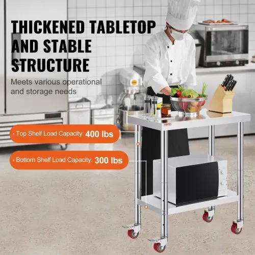 VEVOR Arbeitstisch 76 x 60 x 85 cm Edelstahl Catering Arbeitstisch Belastbarkeit 317 kg, Lebensmittel Zubereitungstisch mit Nachlauf gewerblicher Küchentisch für Küche Bar rollbar – Bild 2