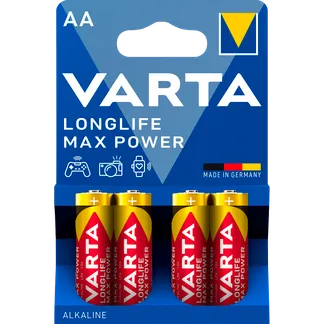 Mignon-Batterie VARTA “Longlife Max Power“ Alkaline, Typ AA, LR06, 1,5V, 4-Pack Mignon-Batterie VARTA “Longlife Max Power“ Alkaline, Typ AA, LR06, 1,5V, 4-Pack