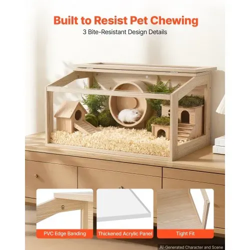 VEVOR Hamsterkäfig Nagerkäfig Nagarium Hamstergehege Holz 810x410x410mm, 270°-Sichtfenster Nagersicher mit Deckel Belüftung für Goldhamster Zwerghamster Meerschweinchen Rennmäuse – Bild 2