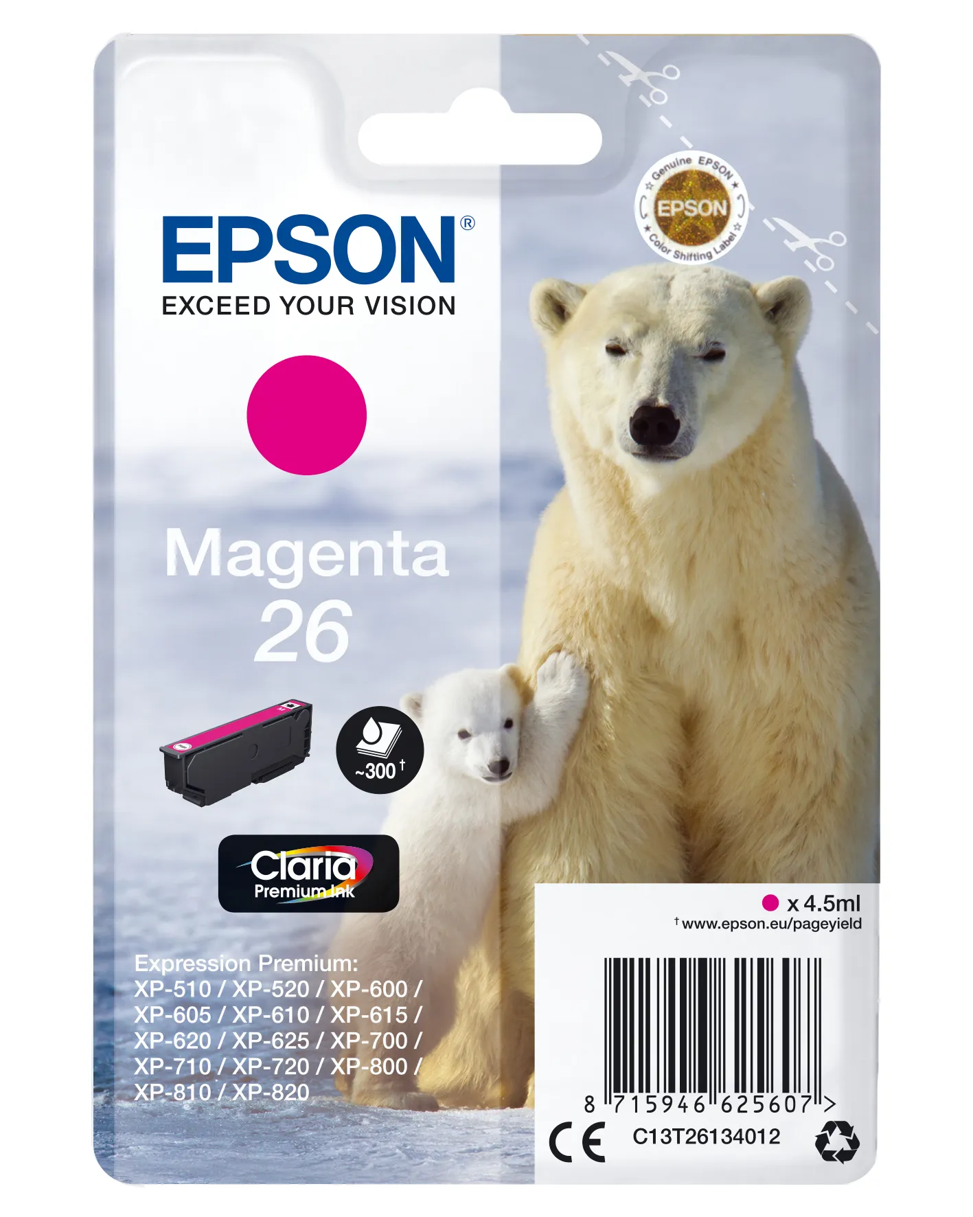 Epson Polar bear Singlepack Magenta 26 Claria Premium Ink Epson Polar bear Singlepack Magenta 26 Claria Premium Ink