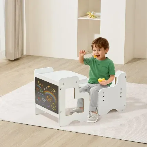 VEVOR Montessori Tisch Stuhlset Kleinkindertischset (mit Tafel) aus Holz für 1–5-Jährige, höhenverstellbarer Aktivitätstisch Spieltisch für Kinder, ideal zum Lesen Essen Spielen – Weiß – Bild 7
