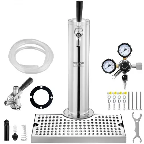 VEVOR Bierturm-Satz, Bier-Umrüstsatz für Einzelzapfhahn, Bier-Turmspender aus Edelstahl mit Doppelmessgerät W21.8-Regler & S-System-Fasskupplung, Bier-Tropfschale für Partys zu Hause VEVOR Bierturm-Satz, Bier-Umrüstsatz für Einzelzapfhahn, Bier-Turmspender aus Edelstahl mit Doppelmessgerät W21.8-Regler & S-System-Fasskupplung, Bier-Tropfschale für Partys zu Hause