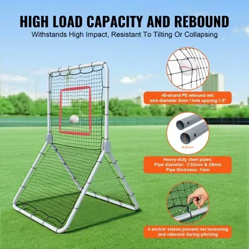 VEVOR Baseball- und Softball-Rebounder-Netz, 3,5 x 6 Fuß PitchBack Baseball Pitching Nest, Softball Pitchback-Netz, Fielding-Trainer, Bounce-Back-Netz für Fielding-/Wurfübungen, 5 einstellbare Winkel – Bild 4