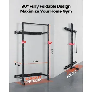 VEVOR Power Cage Klappbar 454 kg Belastbar, Wandmontiertes Power Rack, Multifunktionales Krafttrainingsgerät mit Landminenbefestigung & verstellbaren J-Haken & Klimmzugstange für Heimfitnessstudio VEVOR Power Cage Klappbar 454 kg Belastbar, Wandmontiertes Power Rack, Multifunktionales Krafttrainingsgerät mit Landminenbefestigung & verstellbaren J-Haken & Klimmzugstange für Heimfitnessstudio