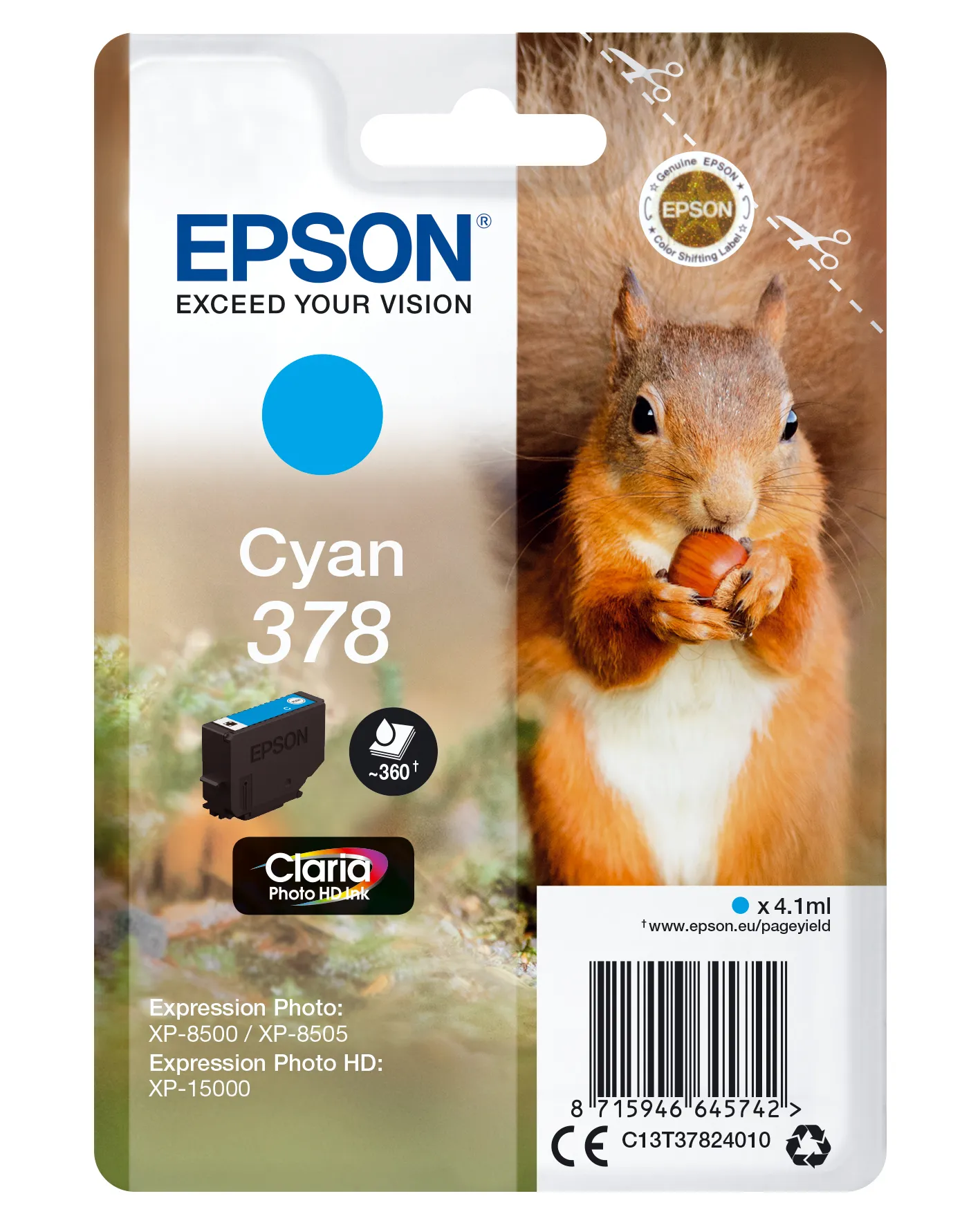 Epson Squirrel Singlepack Cyan 378 Claria Photo HD Ink Epson Squirrel Singlepack Cyan 378 Claria Photo HD Ink