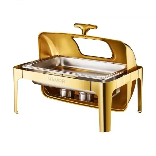 VEVOR Chafing Dish Set Speisenwärmer Edelstahl mit Pfannen in voller Größe (8,5 L), rechteckiger Wärmespender mit sichtbarem Deckel & Wasserpfannenständer & Brennstoffhalter, für Partys Gold – Bild 9