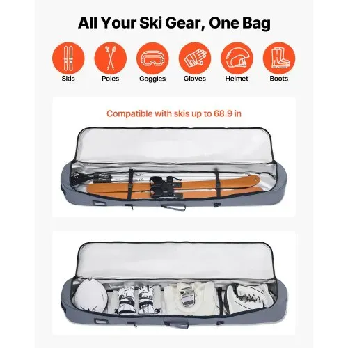 VEVOR Skitasche, bis zu 165 cm, Skibag, Skisack, Skicover, wasserdichtes 600D-Oxford-Gewebe, mit verstellbaren Innengurten, Skiersack für Skistöcke, Schutzbrillen, Handschuhe, Helme, Stiefel (Grau) VEVOR Skitasche, bis zu 165 cm, Skibag, Skisack, Skicover, wasserdichtes 600D-Oxford-Gewebe, mit verstellbaren Innengurten, Skiersack für Skistöcke, Schutzbrillen, Handschuhe, Helme, Stiefel (Grau)