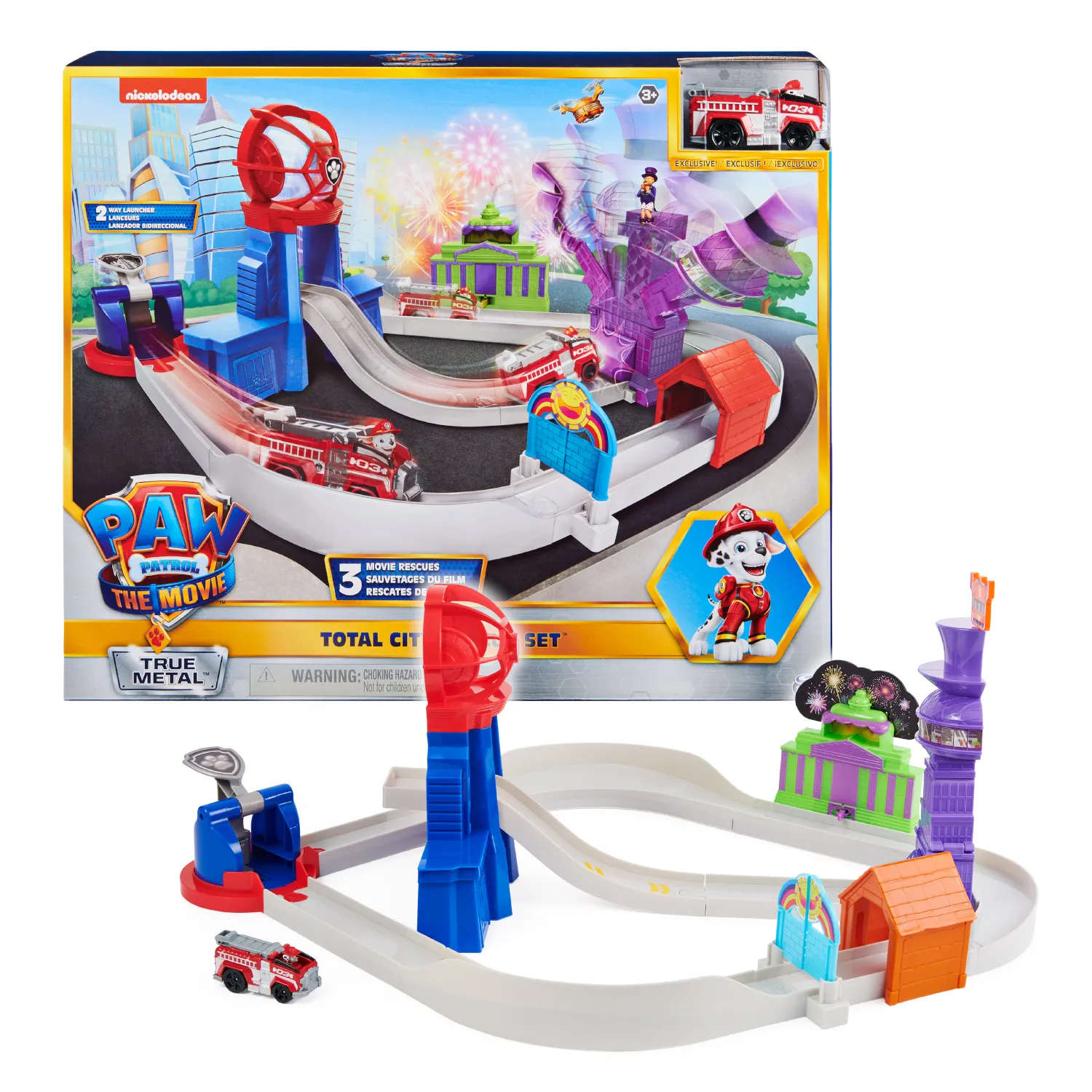 PAW Patrol True Metal Total City Rescue Spielset aus dem Kinofilm mit 3 Rettungsaktionen, ab 3 Jahren, kompatibel mit 1:55 Fahrzeugen PAW Patrol True Metal Total City Rescue Spielset aus dem Kinofilm mit 3 Rettungsaktionen, ab 3 Jahren, kompatibel mit 1:55 Fahrzeugen