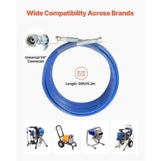 VEVOR 15,2 m Airless-Farbspritzschlauch, 1/4 Zoll Airless-Farbspritzschlauch, 4350 PSI flexibler Airless-Spritzschlauch, mehrschichtiger verstärkter Stahldrahtgeflechtschlauch für Farbspritzgerät VEVOR 15,2 m Airless-Farbspritzschlauch, 1/4 Zoll Airless-Farbspritzschlauch, 4350 PSI flexibler Airless-Spritzschlauch, mehrschichtiger verstärkter Stahldrahtgeflechtschlauch für Farbspritzgerät