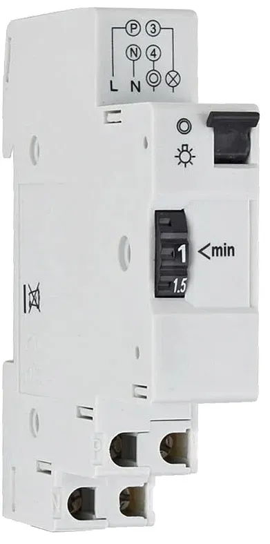 Treppenlichtzeitschalter / Zeitrelais 1 Wechsler, 230V/16A, 1-7 Minuten Treppenlichtzeitschalter / Zeitrelais 1 Wechsler, 230V/16A, 1-7 Minuten