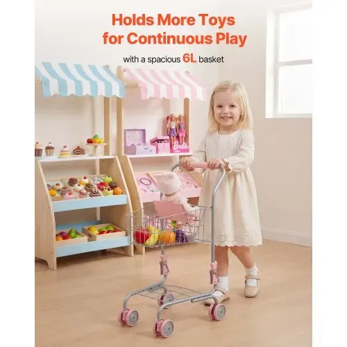 VEVOR Einkaufswagen für Kinder, Einkaufswagen Supermarkt Spielzeug mit Klappsitz für Puppen Stahlrahmen & Rollen, Faltbares Kaufladenzubehör mit Puppen-Spielset, Kaufmannsladen Spiele für Kinder ab 3 – Bild 2