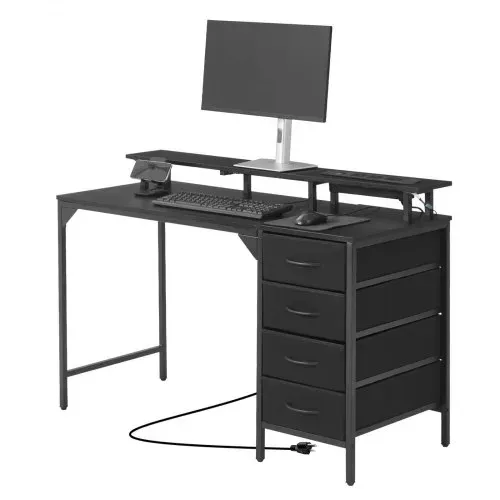 VEVOR Computertisch Bürotisch Schreibtisch mit intelligenten LED-Leuchten & Steckdosen, Arbeitstisch mit 4 großen Schubladen & Monitorständer, Arbeitszimmer Wohnzimmer Homeoffice Schwarz – Bild 8