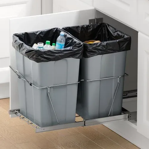 VEVOR ausziehbarer Mülleimer (35 Qt + 35 Qt) für Küchenschränke, doppelter Mülleimer unter der Spüle, Müllbehälter für unter die Spüle, mit robustem Vollauszug-Schiebesystem aus Metall & Griff – Bild 7