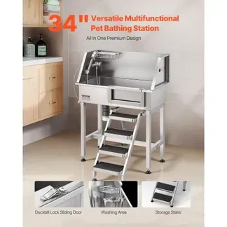 VEVOR Hundewaschstation aus Edelstahl, 870x488x1118mm Haustierpflegewanne bis 100kg mit Rechter Schiebetür & Treppe, Tierbadewanne inkl. Abfluss Duschkopf Seifenhalter für Mittlere & Kleine Haustiere VEVOR Hundewaschstation aus Edelstahl, 870x488x1118mm Haustierpflegewanne bis 100kg mit Rechter Schiebetür & Treppe, Tierbadewanne inkl. Abfluss Duschkopf Seifenhalter für Mittlere & Kleine Haustiere