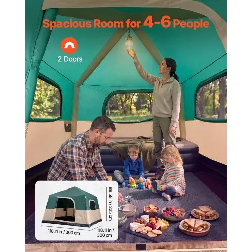 VEVOR Campingzelt 6 Personen, Aufblasbares Familienzelt mit Wiederaufladbarer Pumpe, TPU-Luftschlauch & 4 Netzfenstern, Kabinenzelt mit Tragetasche für Familien-Camping & Wandern, Grün – Bild 3
