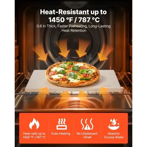 VEVOR Pizzastein Backstein 38 x 30 cm, rechteckiger Cordierit-Pizzastein, extra große Steinplatte mit Schaber, 1,5 cm dick, hitzebeständig, geeignet für Küchenofen Brotbacken Pizzabacken Grillen – Bild 2