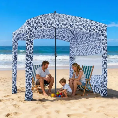 VEVOR Strand-Cabana 183 x 183 cm Strandüberdachung mit Seitenwand, UPF 50+ Sonnenschutz, Strandpavillon mit Sandsäcken, großer tragbarer Sonnenschutz Sonnenschirm für Familie Freunde Outdoor – Bild 7