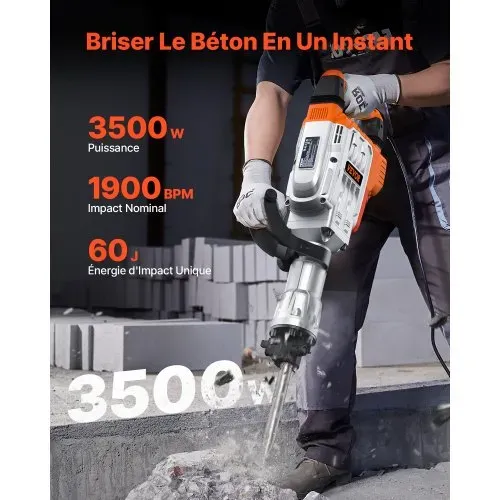VEVOR Hochleistungs-Betonbrecher Abbruchhammer 3500 W, 60 J Schlagkraft Elektroabbruchhammer, Bohrhammer Betonhammer Stemmhammer 1900 BPM, inkl. Spitzmeißel, Flachmeißel, für Schiefer, Beton usw. VEVOR Hochleistungs-Betonbrecher Abbruchhammer 3500 W, 60 J Schlagkraft Elektroabbruchhammer, Bohrhammer Betonhammer Stemmhammer 1900 BPM, inkl. Spitzmeißel, Flachmeißel, für Schiefer, Beton usw.