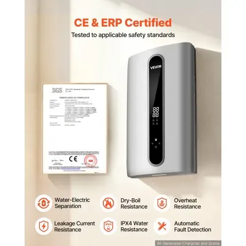VEVOR Elektronischer Durchlauferhitzer 18 kW Warmwasserbereiter 3-Phasig, Warmwasserbereiter für Dusche Bad & Küche, ABS-Gehäuse, Aluminiumguss-Heizelement, 30-55°C Einstellbar, LED-Touch-Bedienung – Bild 5