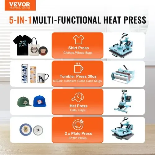 VEVOR Hitzepresse Transferpresse 30x38cm 8 in 1 Tumbler Presse T-Shirts Blau VEVOR Hitzepresse Transferpresse 30x38cm 8 in 1 Tumbler Presse T-Shirts Blau