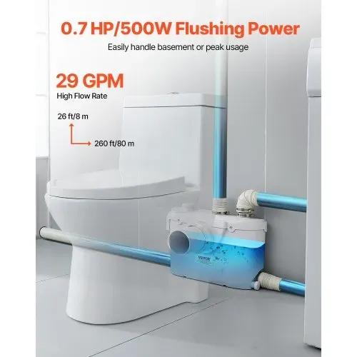 VEVOR Hebeanlage, 500 W, 110 L/min Durchfluss, 8 m Förderhöhe, Schmutzwasserpumpe mit 4 Wassereinlässen, Abwasserhebeanlage für Toilette, Keller, Dusche, Waschbecken, Waschküche, Badewanne VEVOR Hebeanlage, 500 W, 110 L/min Durchfluss, 8 m Förderhöhe, Schmutzwasserpumpe mit 4 Wassereinlässen, Abwasserhebeanlage für Toilette, Keller, Dusche, Waschbecken, Waschküche, Badewanne
