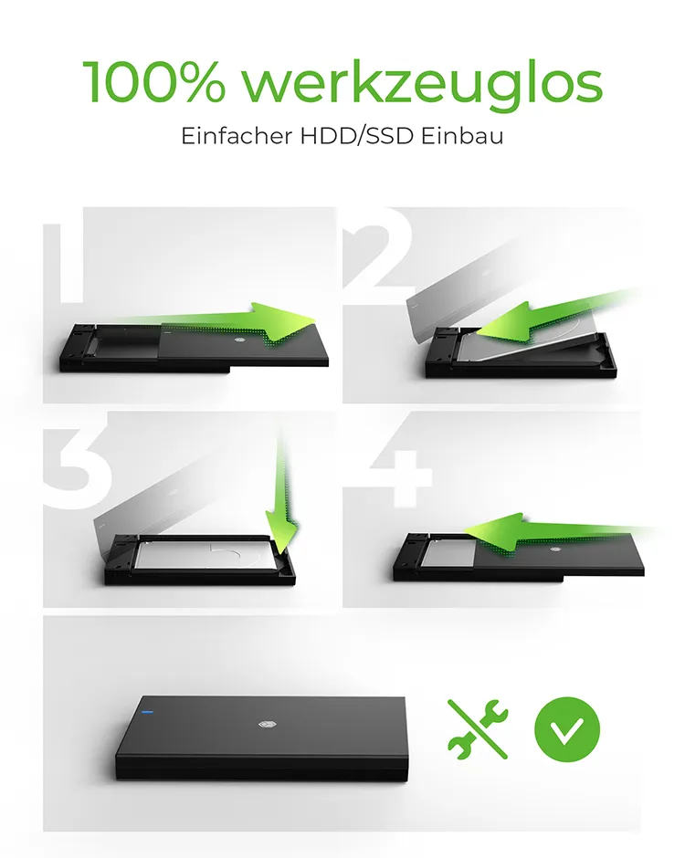 ICY BOX IB-200T-C3, ext. 2.5" SATA Gehäuse, USB 3.2 Gen 1 bis zu 5 Gbit/s, Werkzeuglos, Kunststoff, schwarz – Bild 4