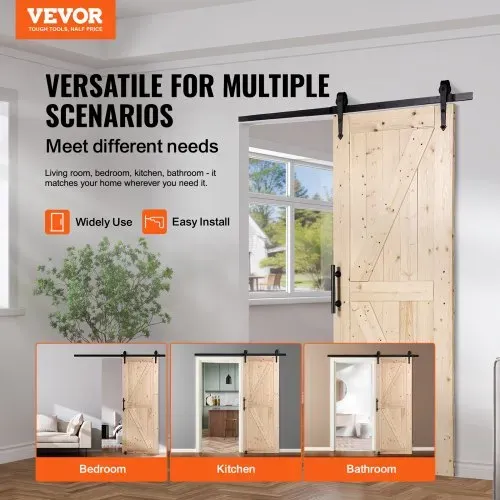 VEVOR Scheunentor und Hardware-Set Schiebetürsystem, 762 x 2133,6 mm Holz-Schiebetor, sanft und leise, Scheunentor-Set mit 8-in-1-Bodenführung und Türgriff, Fichtenholz-Platte VEVOR Scheunentor und Hardware-Set Schiebetürsystem, 762 x 2133,6 mm Holz-Schiebetor, sanft und leise, Scheunentor-Set mit 8-in-1-Bodenführung und Türgriff, Fichtenholz-Platte