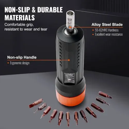 VEVOR 1/4-Zoll-Antriebs-Drehmomentschraubendreher-Schlüsselsatz, 1,13–7,91 Nm Drehmoment-Einstellbereich, 1 in-lb-Schritte Drehmomentschraubendreher, Schraubendreher-Bohrer-Set mit Sichtfenster – Bild 3