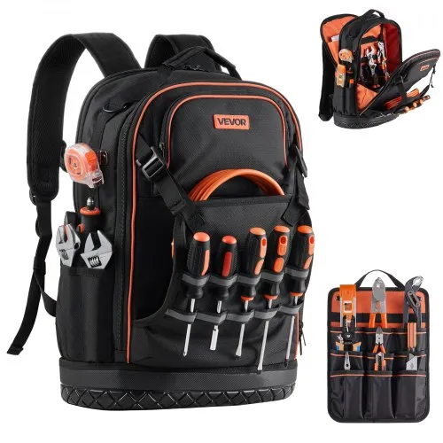 VEVOR Werkzeugrucksack, 65 Taschen, Werkzeug-Aufbewahrungs-Organizer, Backpack mit Laptopfach & geformtem Boden, Baustellenrucksack für Elektriker, Reparaturarbeiter & Heizungstechniker VEVOR Werkzeugrucksack, 65 Taschen, Werkzeug-Aufbewahrungs-Organizer, Backpack mit Laptopfach & geformtem Boden, Baustellenrucksack für Elektriker, Reparaturarbeiter & Heizungstechniker
