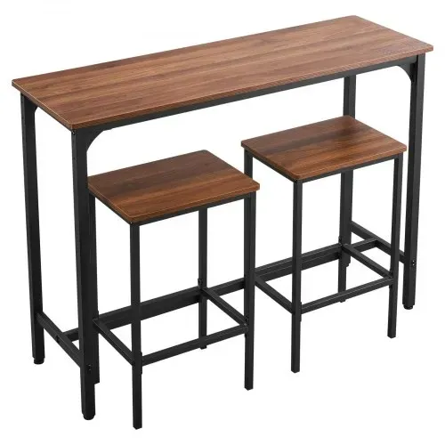 VEVOR Bartisch-Set (3-tlg.) mit 2 Barhocker & abgerundeten Kanten, rechteckiger Kneipentisch Stehtisch (120 x 40 x 90 cm), Bistrotisch Esstisch rustikales Braun Schwarz, geeignet für Büro Minibar – Bild 8