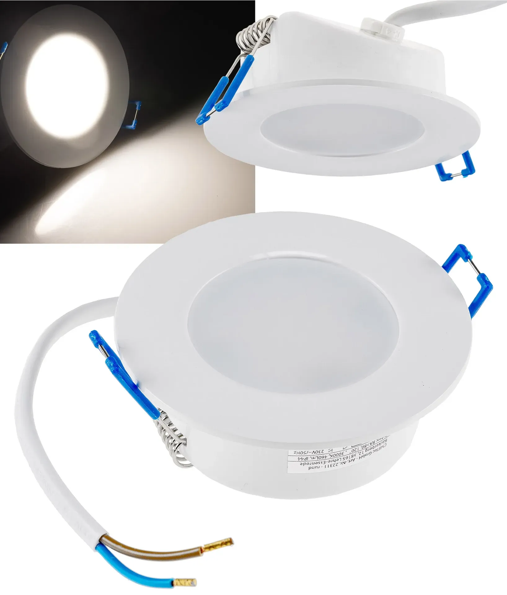 LED-Einbauleuchte “Flat-30 FR-R” 4200K Ø85x30mm, 5W, 500lm, IP44, rund, weiß LED-Einbauleuchte “Flat-30 FR-R” 4200K Ø85x30mm, 5W, 500lm, IP44, rund, weiß