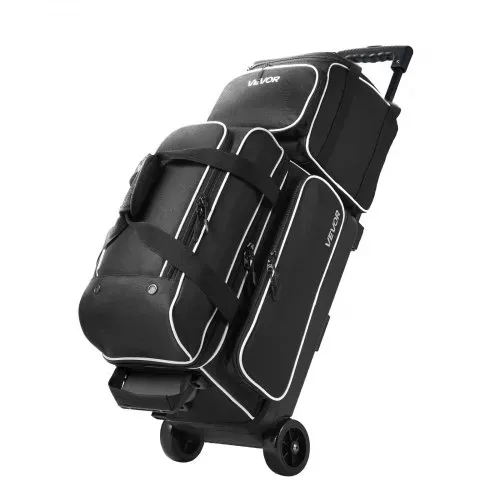 VEVOR 1 Bowlingtasche mit Rollen + 1 Bowlingtasche (Mini) für 2+1 Kugeln 600D Oxford Weiß Schwarz, für Schuhe bis US-Größe 16 und Zubehör, mit Teleskopgriff (bis zu 1016 mm) und Doppellagigen Ablagen – Bild 9