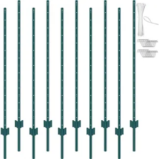 VEVOR 5 Fuß Zaunpfosten, 10er-Pack T-Pfosten Hochleistungs-Zaunpfosten aus Metall, stabile Zaunpfähle aus Stahl für Gartenhof, Rasen, Bauernhöfe und Maschendrahtzäune im Freien, grün VEVOR 5 Fuß Zaunpfosten, 10er-Pack T-Pfosten Hochleistungs-Zaunpfosten aus Metall, stabile Zaunpfähle aus Stahl für Gartenhof, Rasen, Bauernhöfe und Maschendrahtzäune im Freien, grün