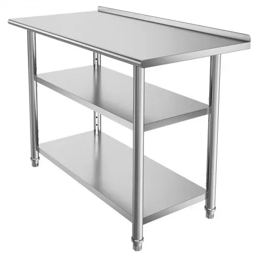 VEVOR Gasto Arbeitstisch 1219x610x864 mm, Edelstahltisch mit 3 Ebenen & Aufkantung & Höhenverstellbaren Ablagen Belastbarkeit Top 245 kg & 2 Unterablagen je 204 kg Vorbereitungstisch für Restaurant – Bild 10