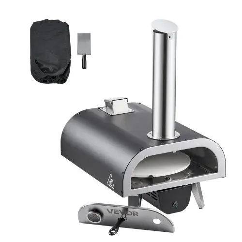 VEVOR Pizzaofen Outdoor 304,8 mm / 12 Zoll Holzofen, Pellet-Pizzaofen mit Thermometer & elektrischer Rotation, tragbarer Pizzamaker für Camping im Garten Terrasse Pizzastein Tragetasche Schaufel – Bild 8