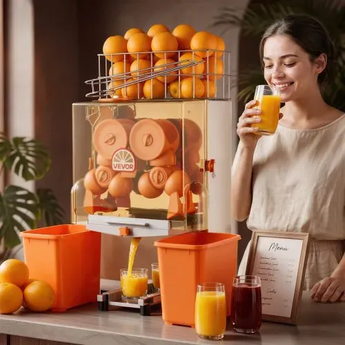 VEVOR Gewerbliche Orangenpresse Elektrische Zitruspresse 120 W Edelstahl, Saftpresse für bis zu 20 Orangen pro Minute, Entsafter für Zitronen Zitrusfrüchte mit 2 Schalen-Auffangbehältern (Kunststoff) – Bild 7