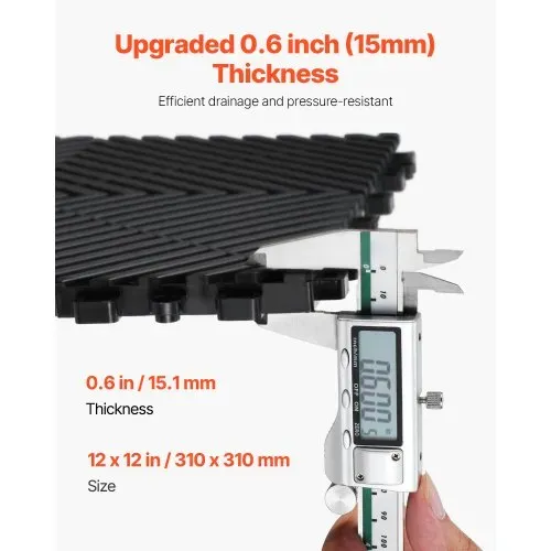 VEVOR ineinandergreifende Drainagematte Duschmatte 31 x 31 cm modulares ineinandergreifende Bodenmatten, 40 STK. Spleiß-Drainagematten, rutschfeste Drainage-Bodenfliesen, für Garage Garten Schwarz – Bild 2