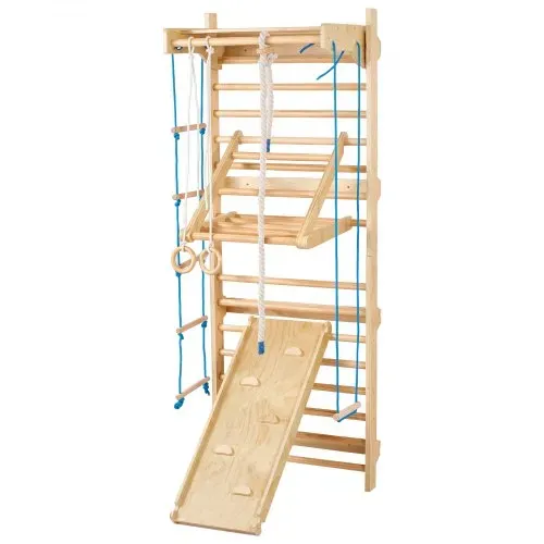 VEVOR schwedisches Leiterwand, 8 in 1 15-stufiges Indoor-Klettergerüst, 100 kg belastbares Wand-Stangen-Kletterspielset mit Wandleiter Rutschbrett Klimmzugstange Turnringen Schaukelsitz Strickleiter – Bild 10