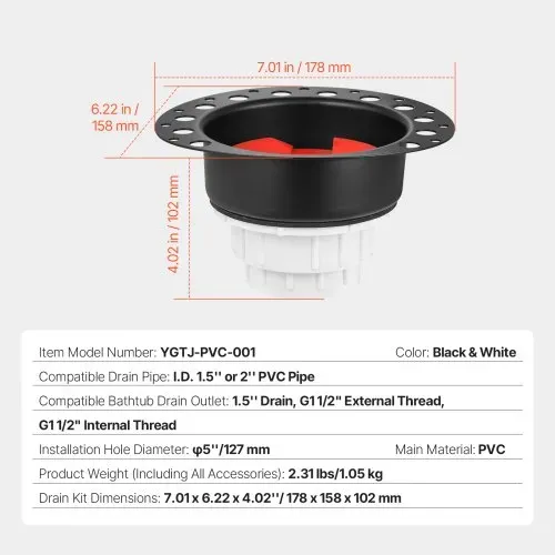 VEVOR PVC-Ablaufset für freistehende Badewannen, Badewannen-Ablauf-Rohbauset, mit PVC-Adapter für Ablaufgarnitur, kompatibel mit freistehenden Badewannen, bodenmontierten Badewannen & Inselbadewannen – Bild 6